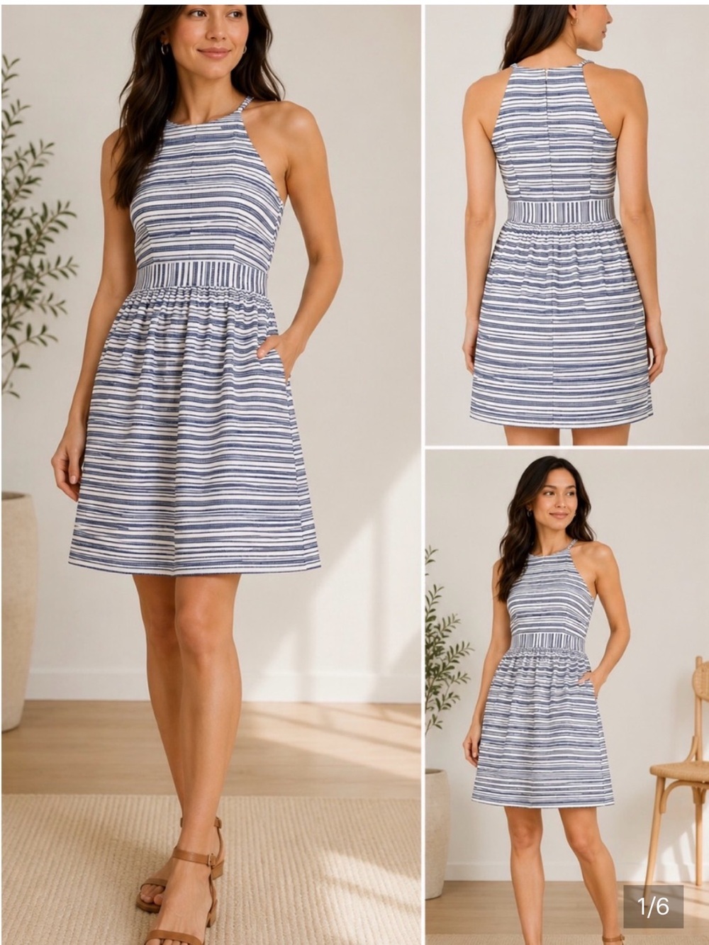 Banana Republic Navy & White Striped Halter Dress